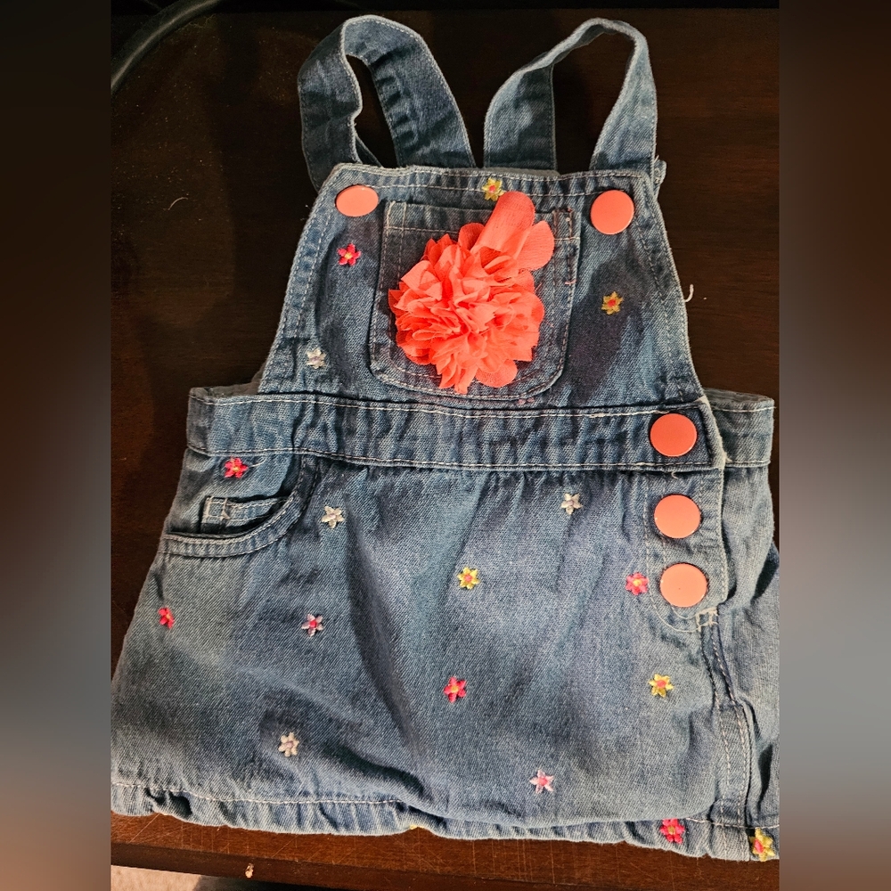 Denim Floral Embroidered Kids Overalls